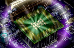 Macro View Of Cpu Pins And Circuit Mother Board