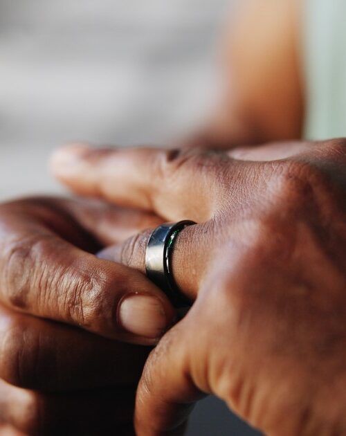 Smart ring, fitness and hands of man in gym for tracking exercise, training and workout progress